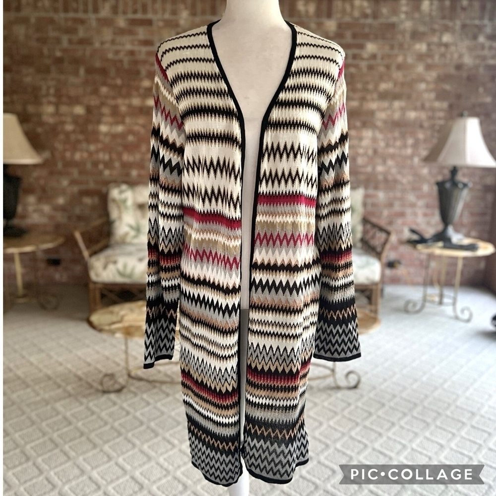 Chico's Black and Cream Zigzag Cardigan